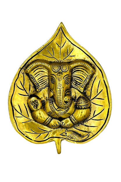 Brass Ganesh on Peepal Leaf Wall Decor - swadeshsouq.com