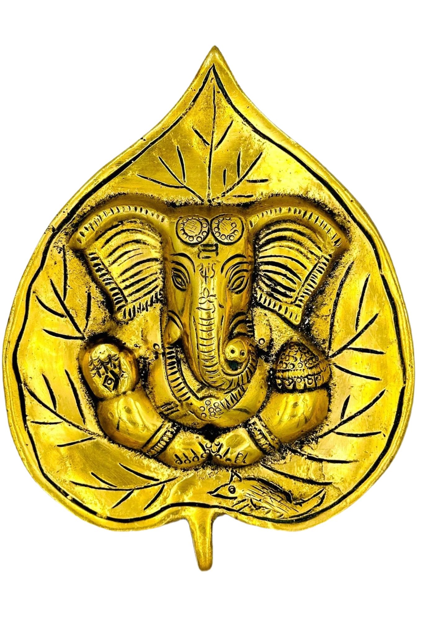 Brass Ganesh on Peepal Leaf Wall Decor - swadeshsouq.com