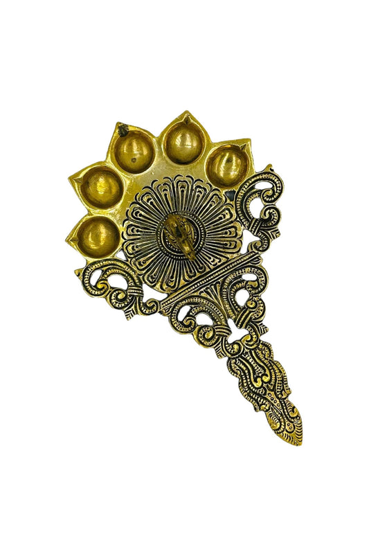 Brass Peacock Diya with Five Wicks - swadeshsouq.com