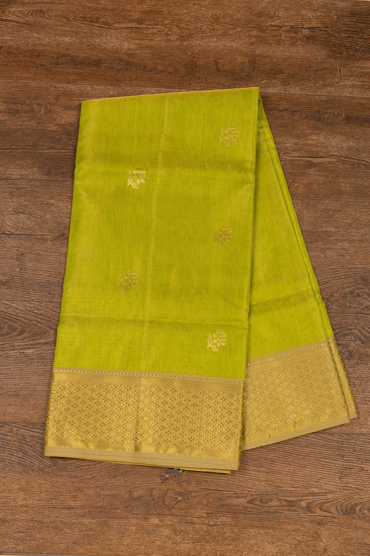 Bright Olive Green Maheshwari Silk Zari Tissue Saree - swadeshsouq.com