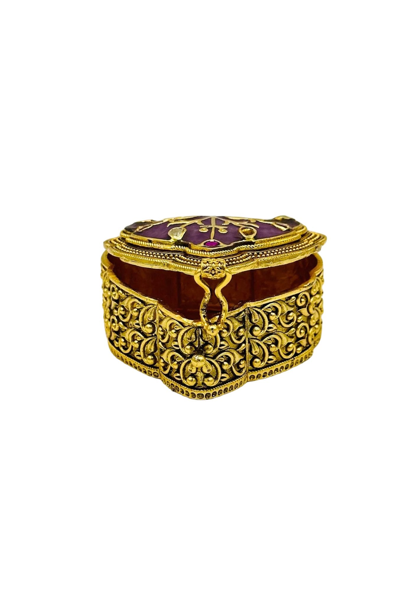 Bright Pink Jadau Box with Nagas Artistry and Filigree Embellishments - swadeshsouq.com