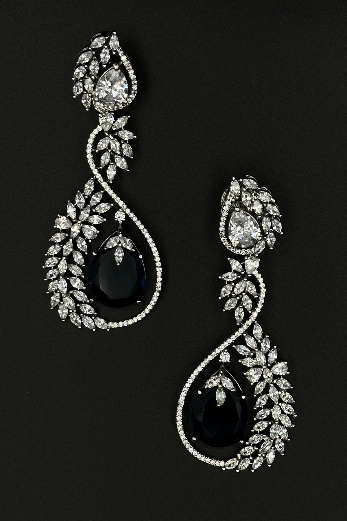 Captivating Beauty - Exquisite Blue Sapphire Danglers with CZ Stones. - swadeshsouq.com