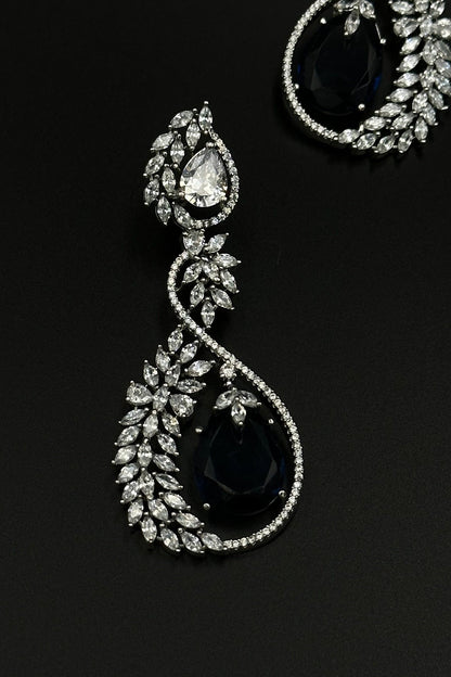 Captivating Beauty - Exquisite Blue Sapphire Danglers with CZ Stones. - swadeshsouq.com