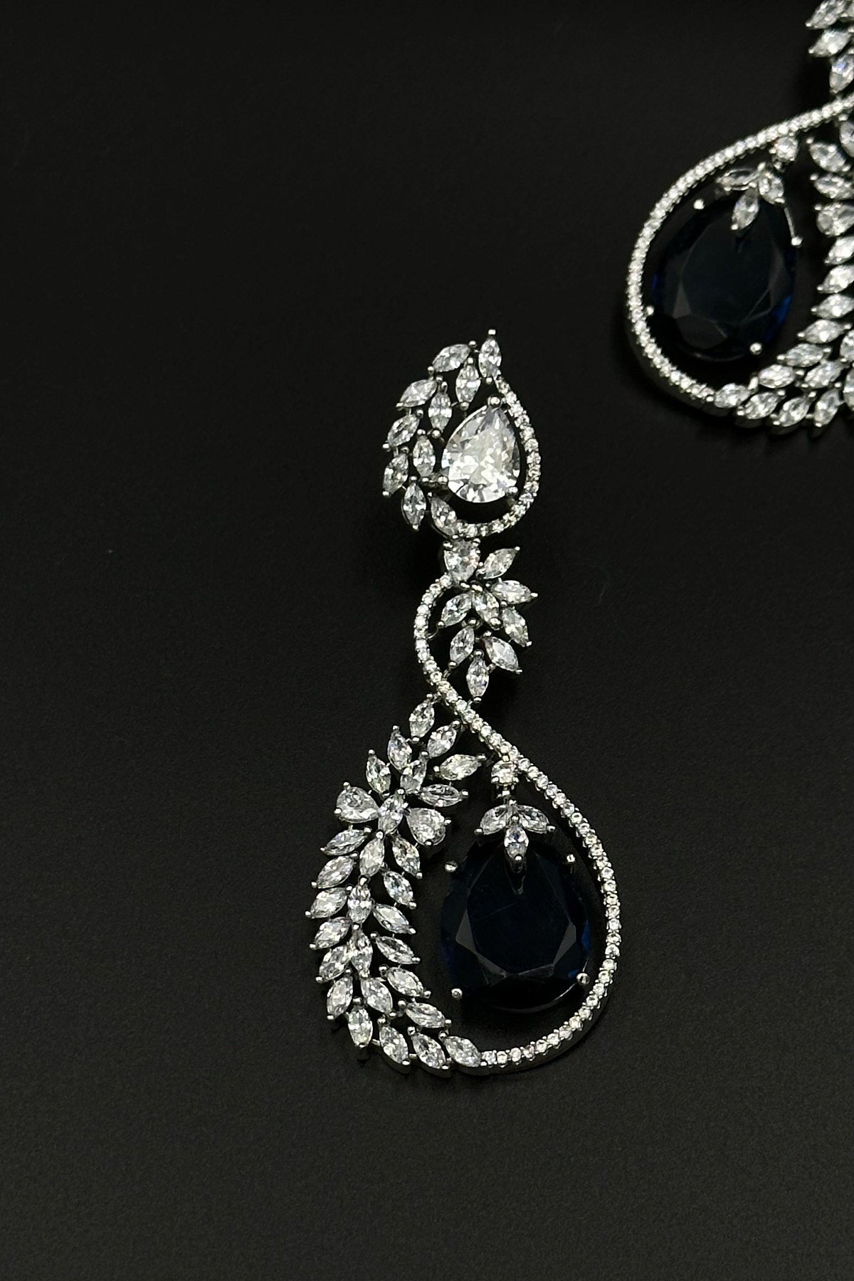 Captivating Beauty - Exquisite Blue Sapphire Danglers with CZ Stones. - swadeshsouq.com