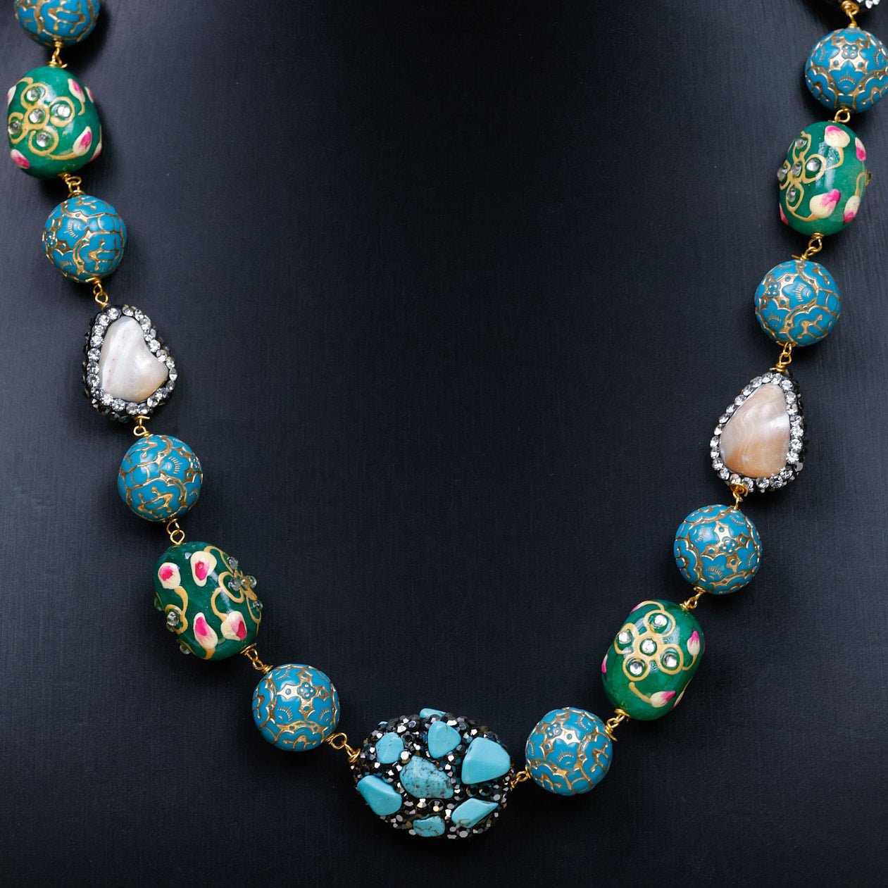 Coral & Turquoise Dreams: Enchanting Long Bead Necklace - swadeshsouq.com