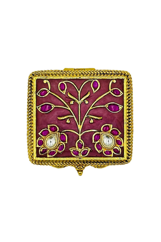 Crimson Blossom: Keepsake Box Adorned with Jadau Elegance - swadeshsouq.com