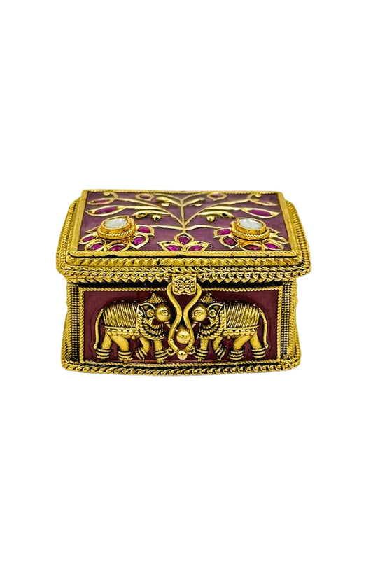 Crimson Blossom: Keepsake Box Adorned with Jadau Elegance - swadeshsouq.com