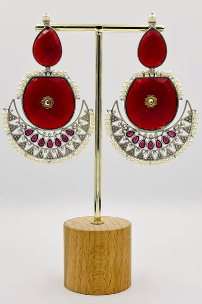 Crimson Crescent: Red Earrings - swadeshsouq.com