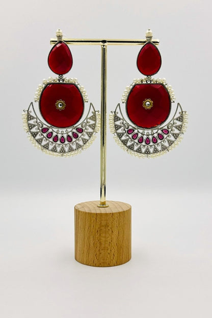 Crimson Crescent: Red Earrings - swadeshsouq.com