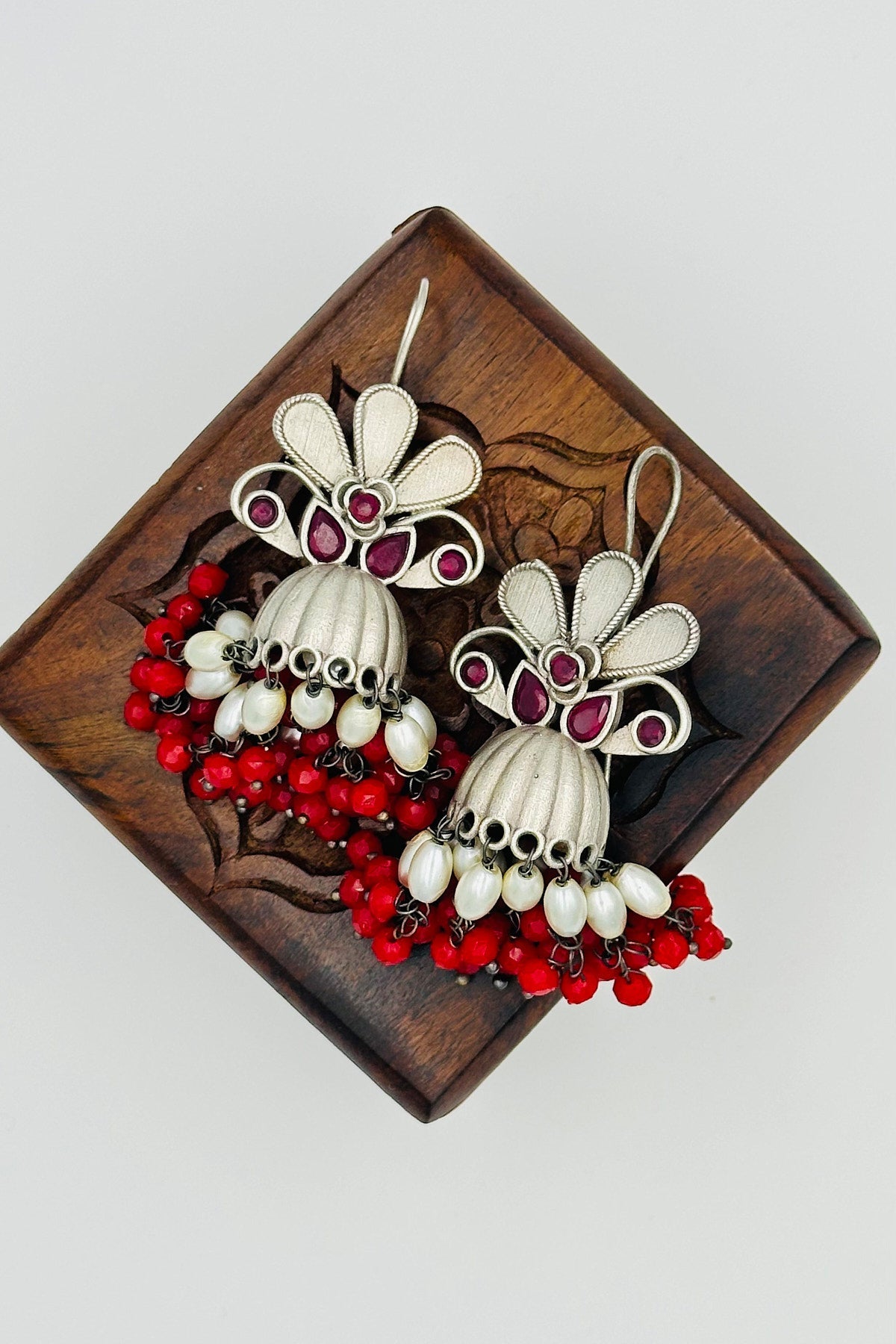 Dark Red Beads Jhumkas - swadeshsouq.com