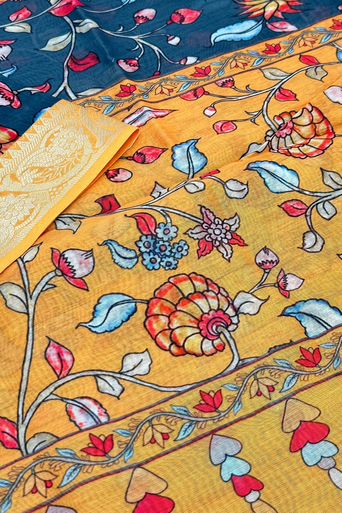 Dawn's Whisper: Grey Dupatta with Yellow Floral Digital Print - swadeshsouq.com