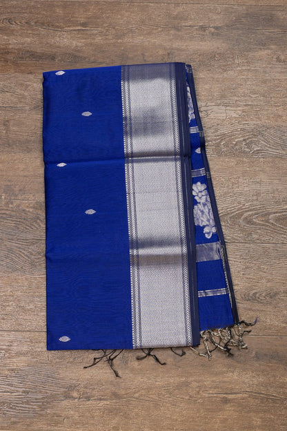 Deep Blue Maheshwari: Silver Zari Butti & Pallu - swadeshsouq.com