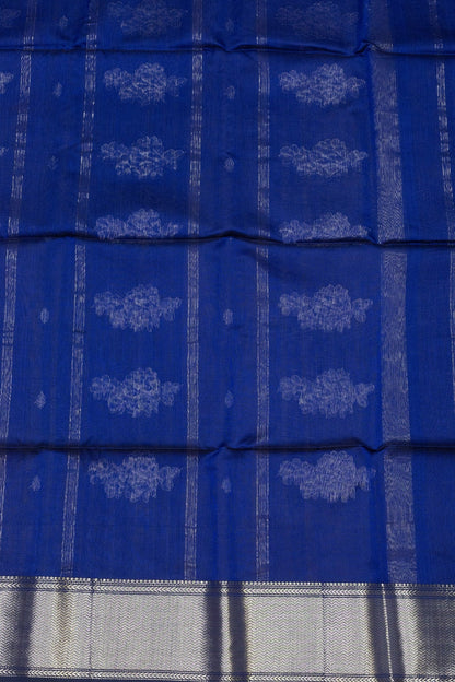 Deep Blue Maheshwari: Silver Zari Butti & Pallu - swadeshsouq.com