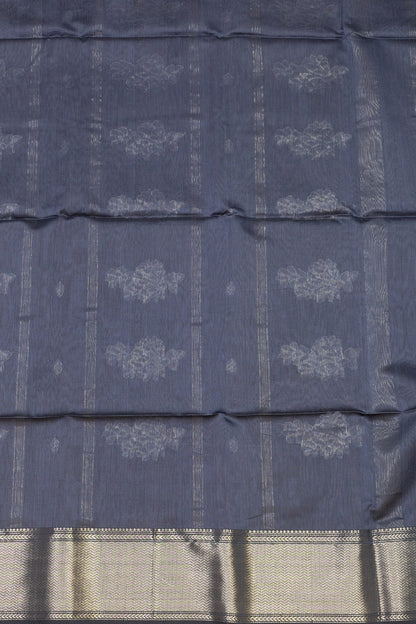 Deep Grey Maheshwari SilkCotton Saree - swadeshsouq.com