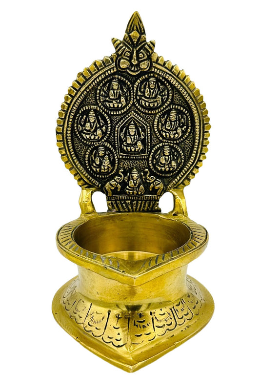 Divine Ashta Lakshmi Diya in Pure Brass with Nagas Design - swadeshsouq.com