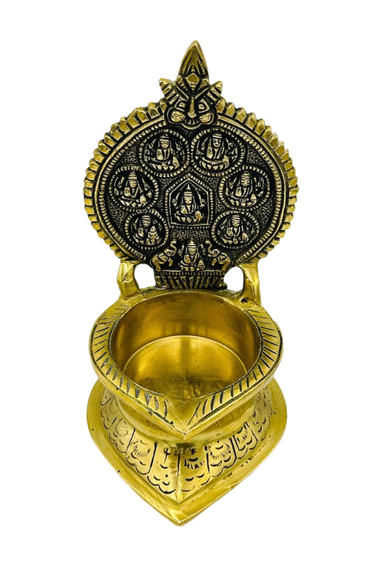 Divine Ashta Lakshmi Diya in Pure Brass with Nagas Design - swadeshsouq.com