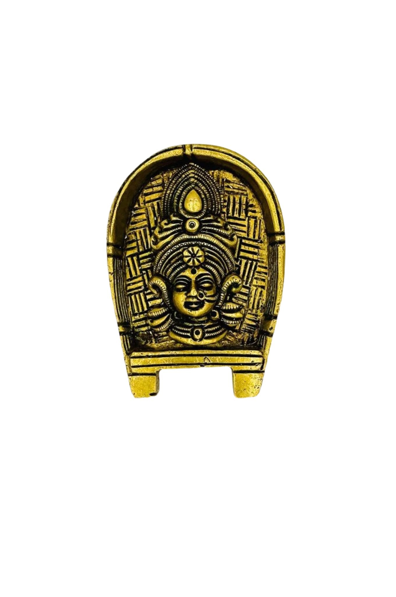 Divine Splendor: Pure Brass Maha Lakshmi Face in Naga Design - swadeshsouq.com