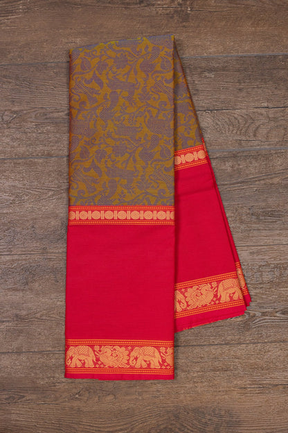 Dual-Toned Mustard Green & Pink Majesty with Heritage Weaves - swadeshsouq.com