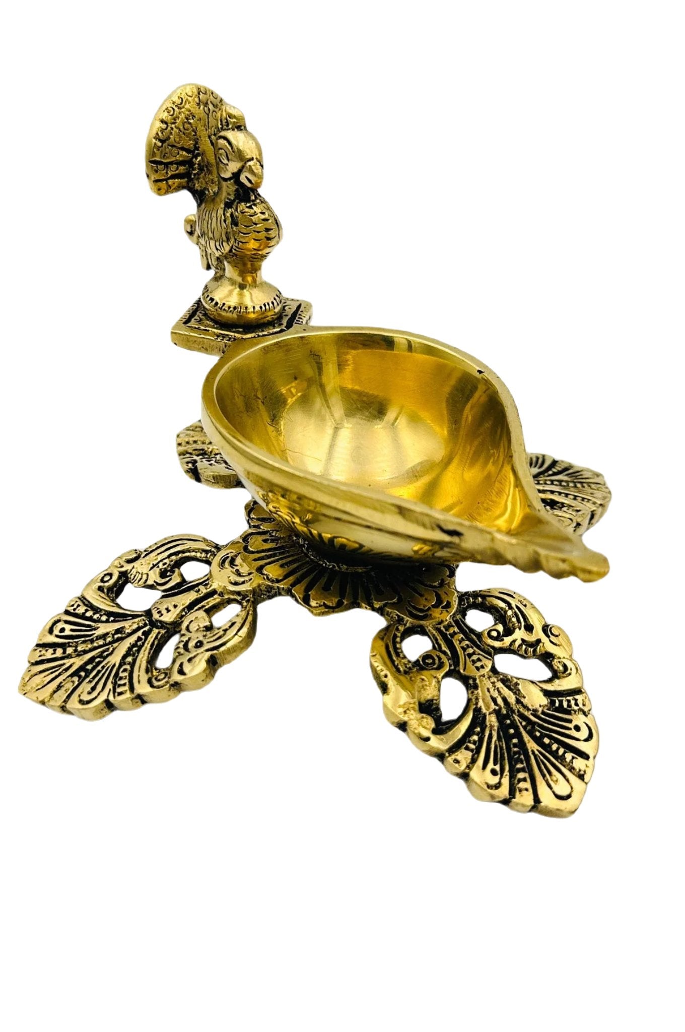 Elegant Brass Diya with Floral and Peacock Design - swadeshsouq.com