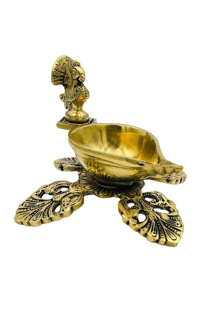 Elegant Brass Diya with Floral and Peacock Design - swadeshsouq.com