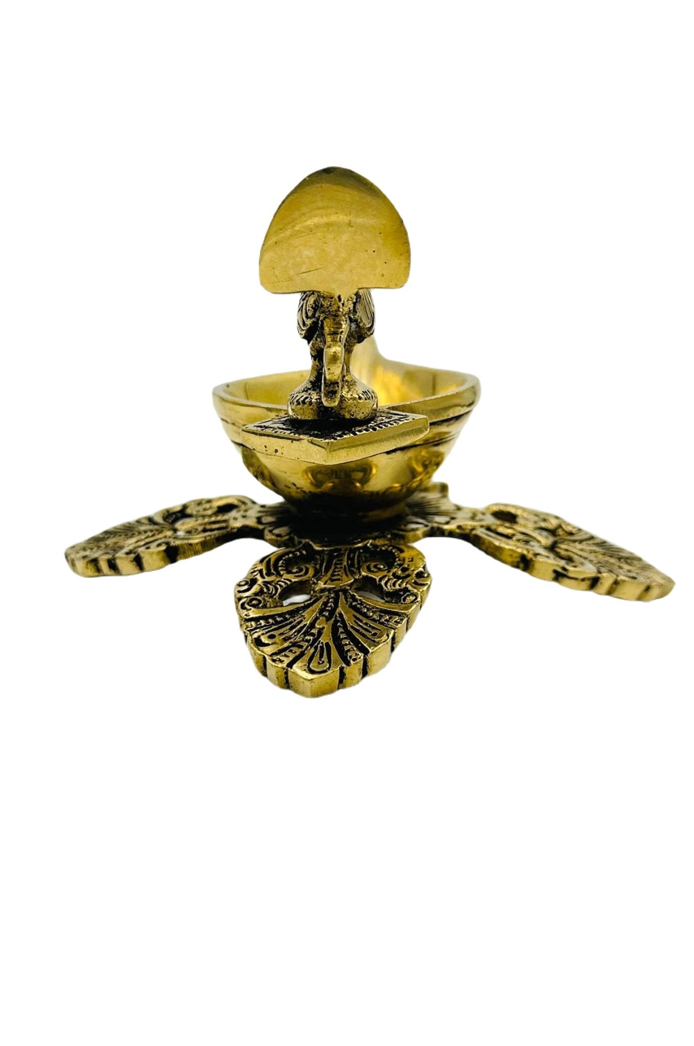 Elegant Brass Diya with Floral and Peacock Design - swadeshsouq.com