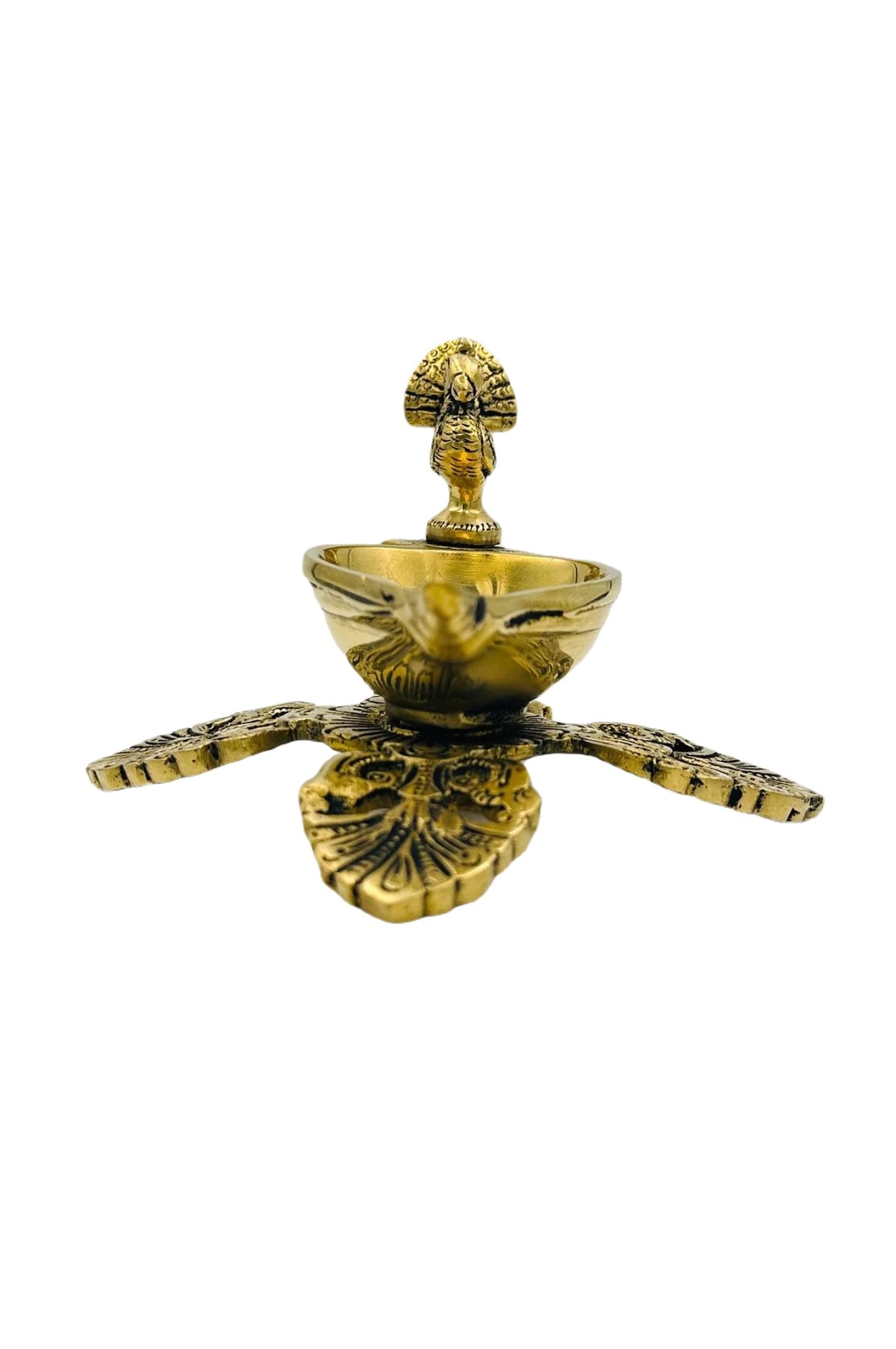 Elegant Brass Diya with Floral and Peacock Design - swadeshsouq.com