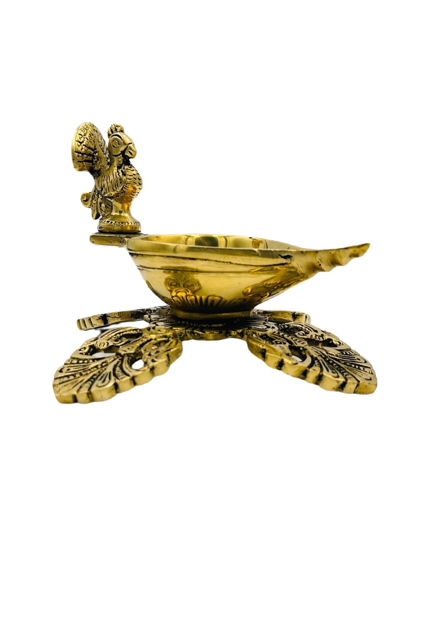 Elegant Brass Diya with Floral and Peacock Design - swadeshsouq.com