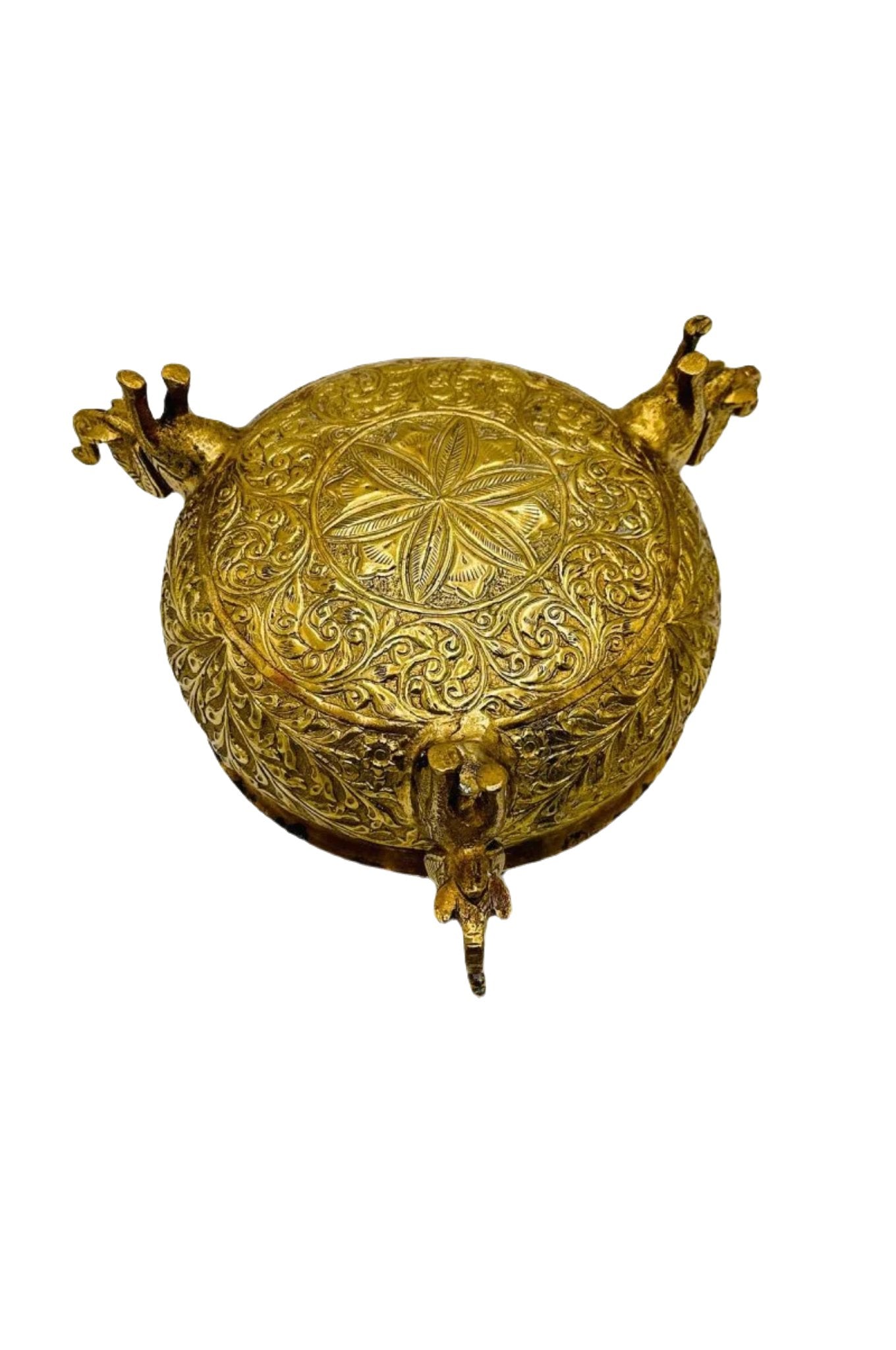 Elegant Brass Flower Uruli Bowl: Timeless Beauty with Elephant Design Base - swadeshsouq.com