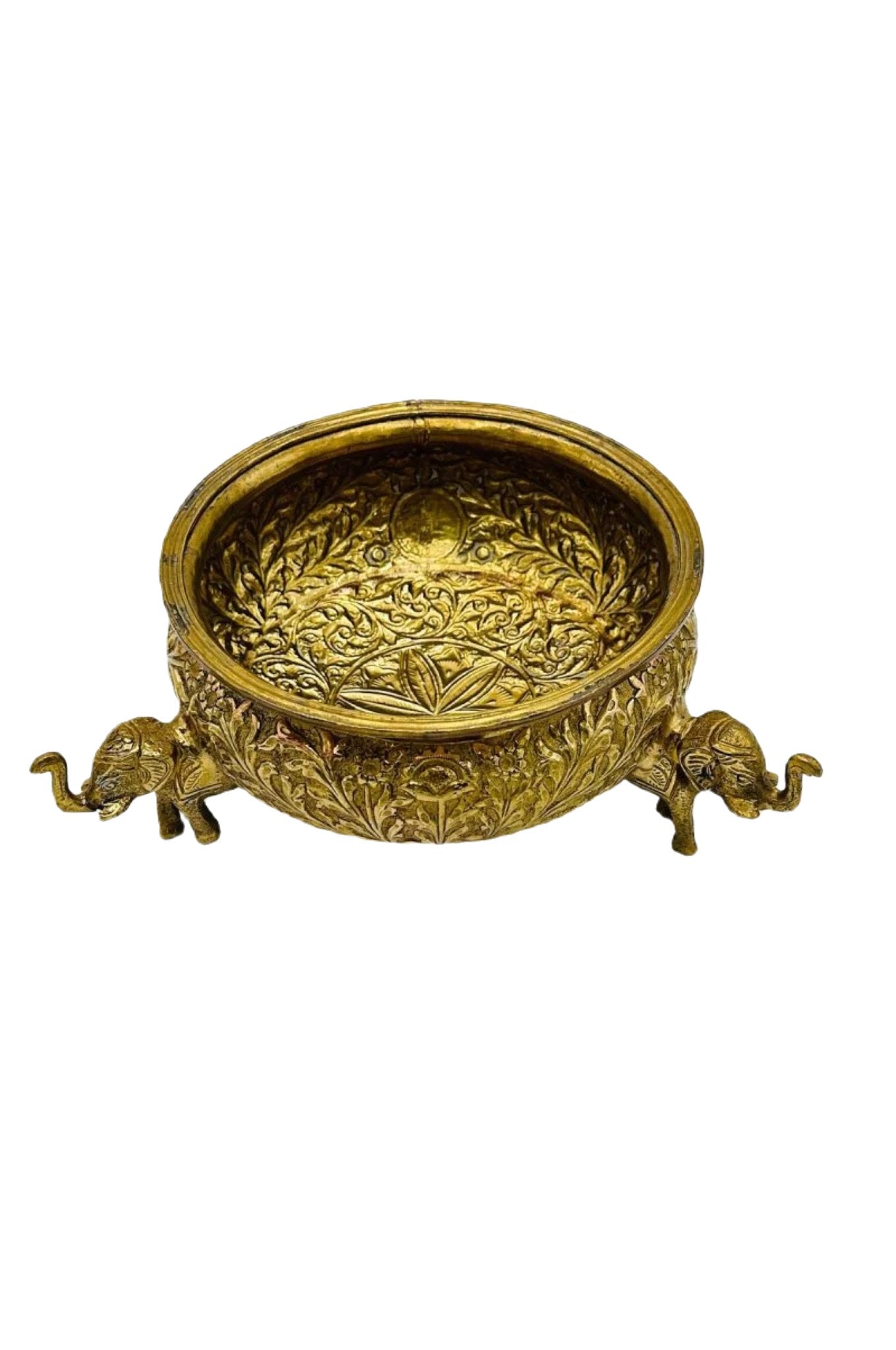 Elegant Brass Flower Uruli Bowl: Timeless Beauty with Elephant Design Base - swadeshsouq.com