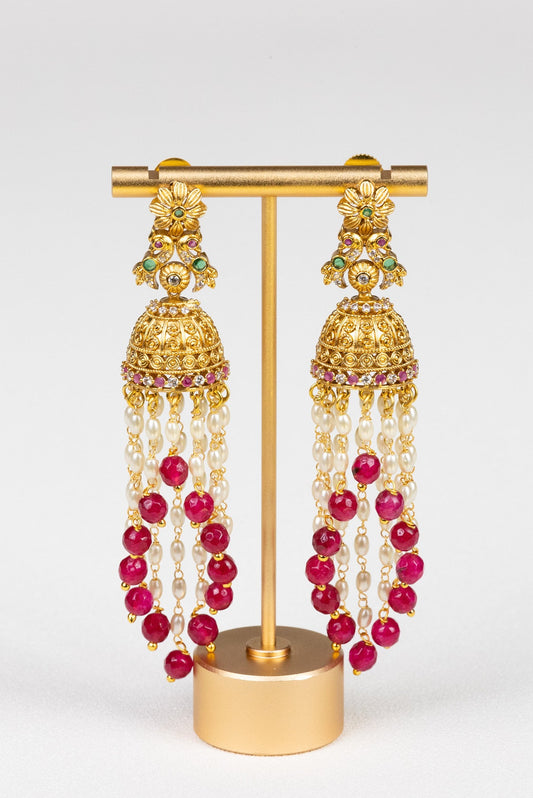 Elegant Cascade Jhumkas: A Symphony of Beads and Pearls - swadeshsouq.com