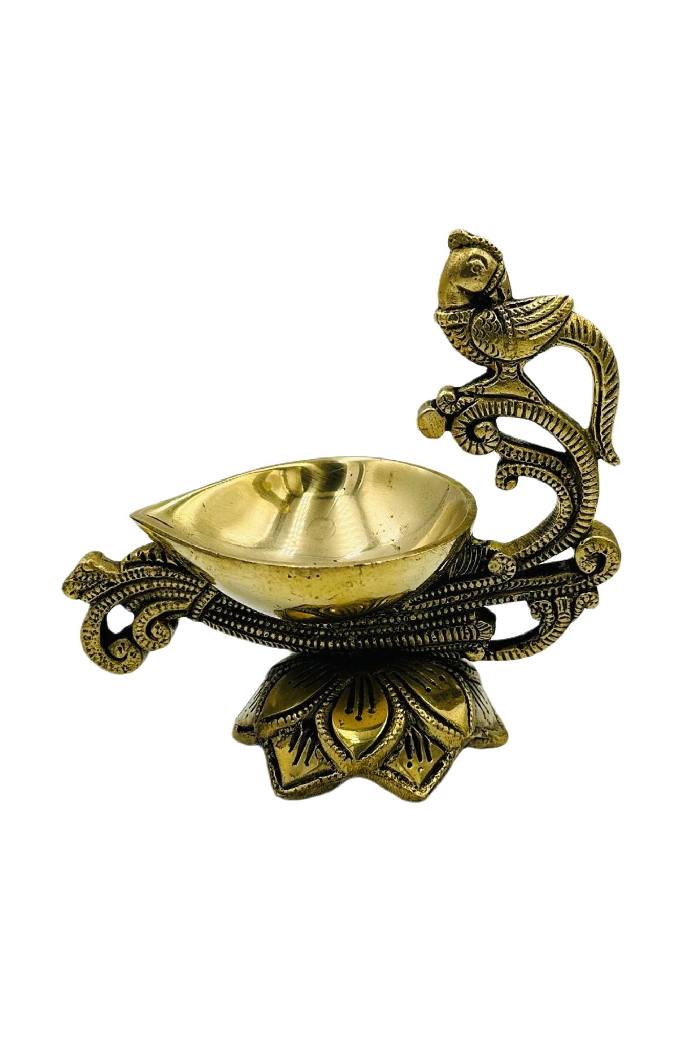 Elegant Floral Peacock Diya in Pure Brass - swadeshsouq.com