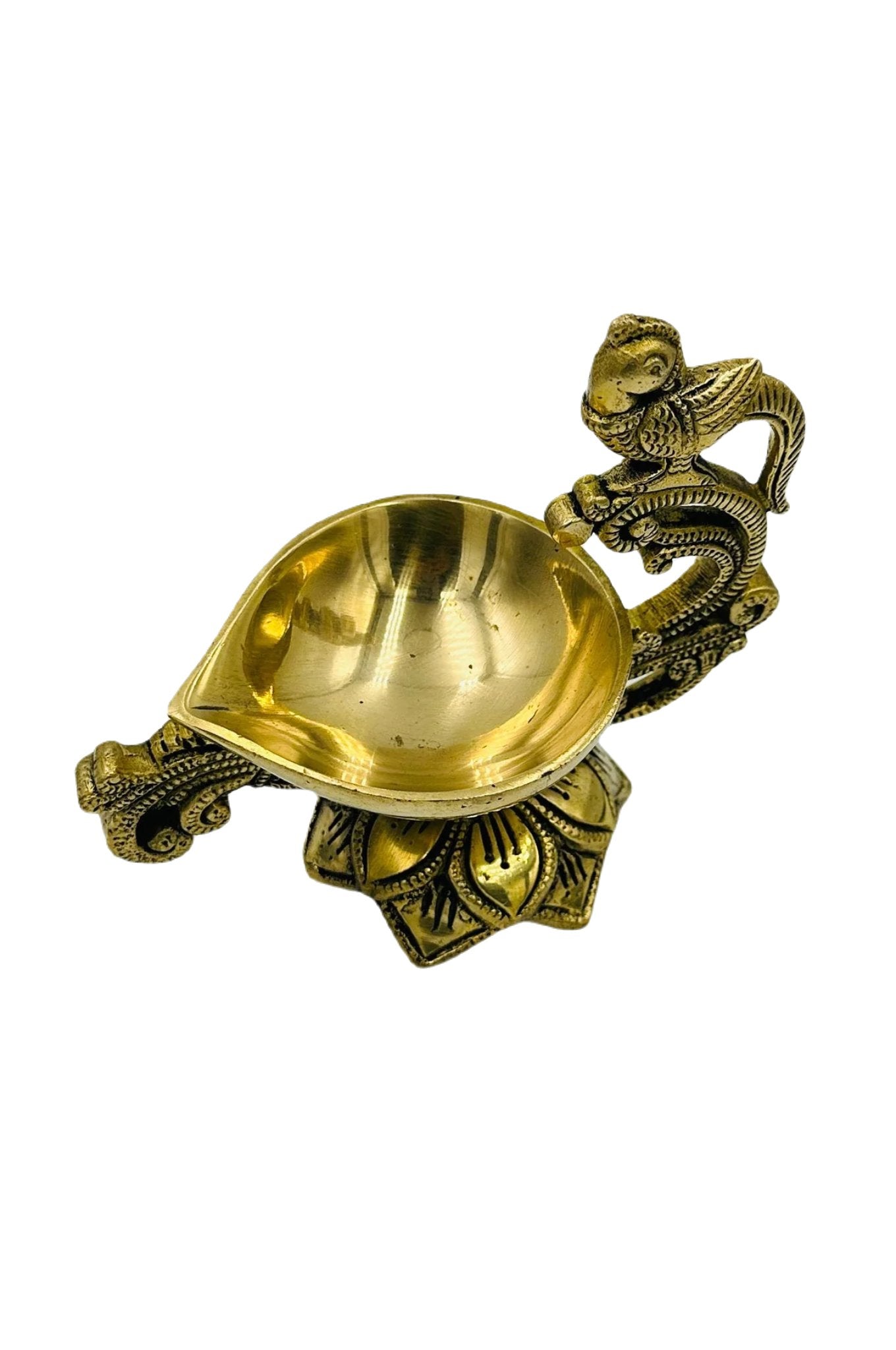 Elegant Floral Peacock Diya in Pure Brass - swadeshsouq.com