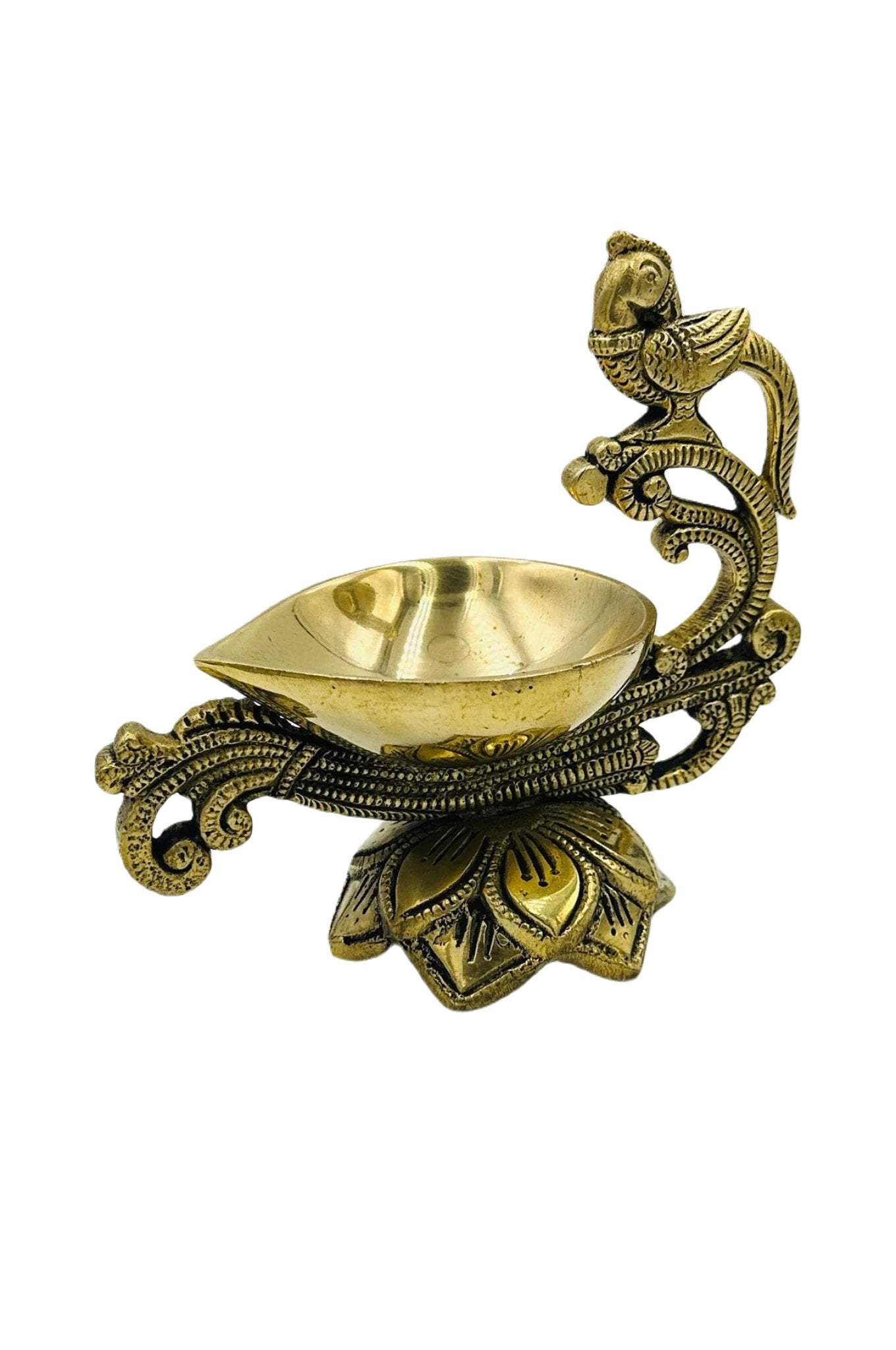 Elegant Floral Peacock Diya in Pure Brass - swadeshsouq.com