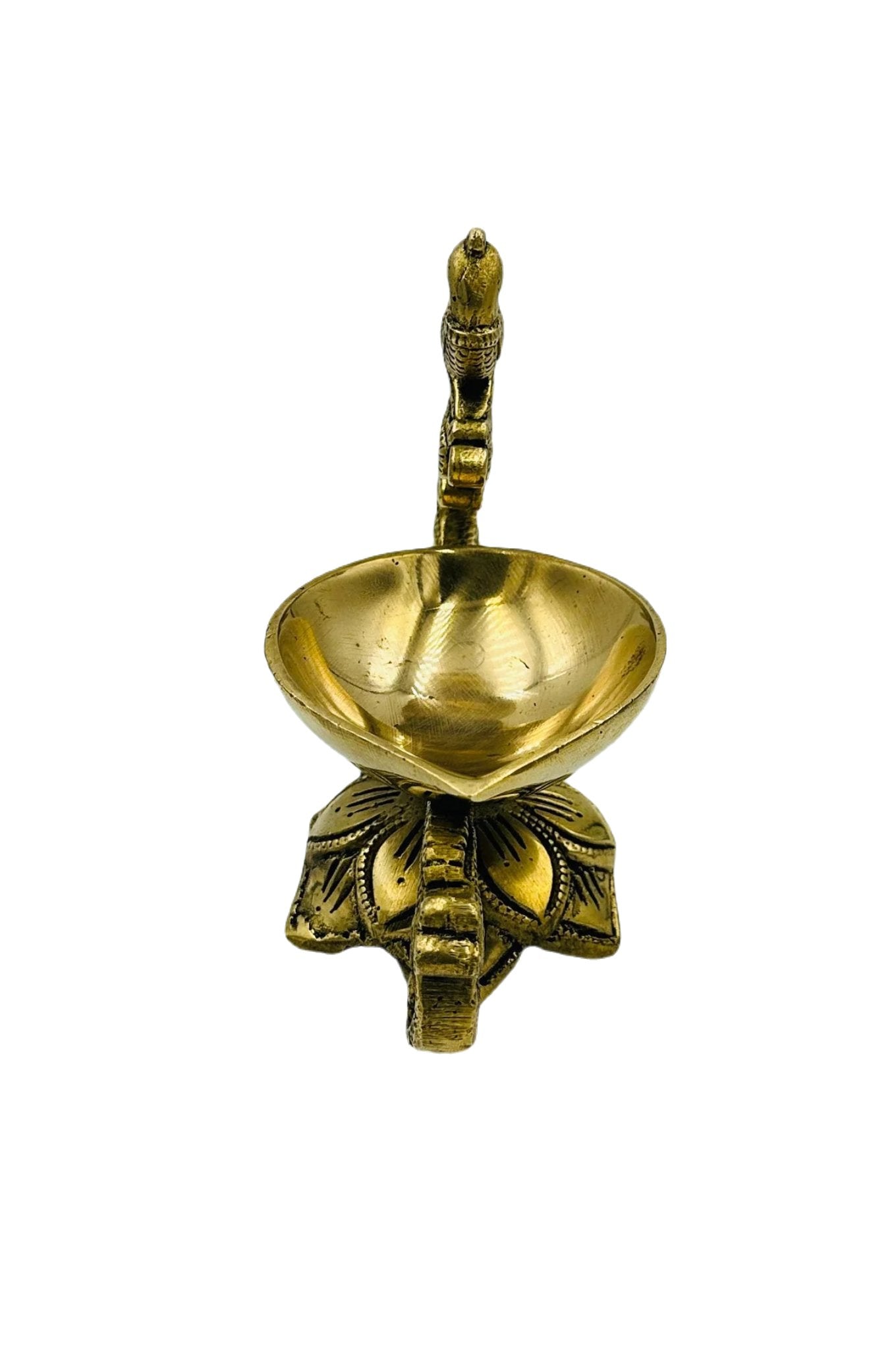 Elegant Floral Peacock Diya in Pure Brass - swadeshsouq.com