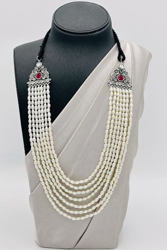 Elegant Peacock Pearl Necklace Set: Vintage Grace - swadeshsouq.com