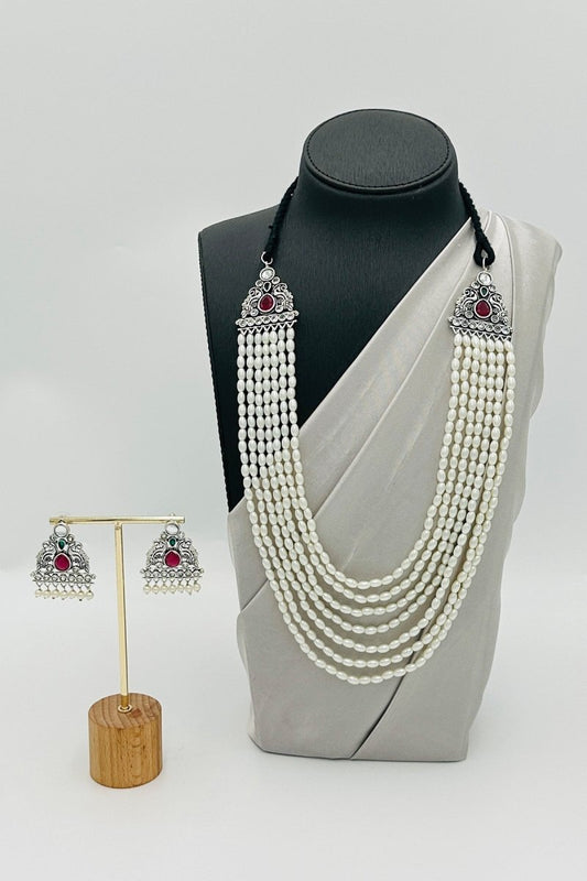 Elegant Peacock Pearl Necklace Set: Vintage Grace - swadeshsouq.com