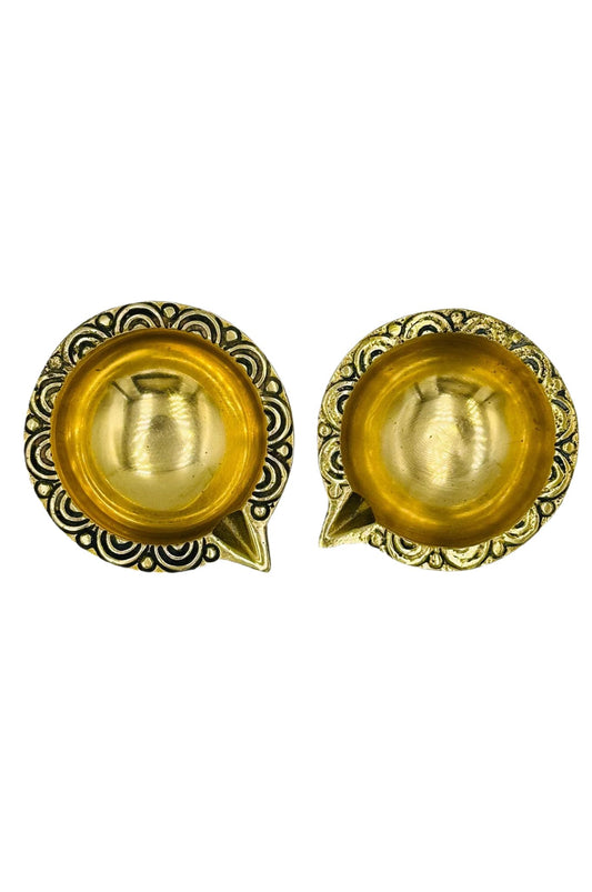 Elegant Pure Brass Diyas with Traditional Nagas Work (set of 2) - swadeshsouq.com