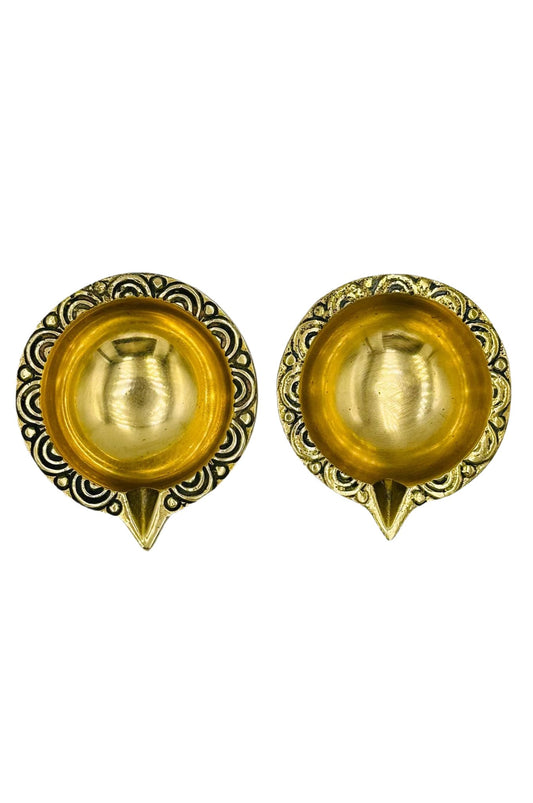 Elegant Pure Brass Diyas with Traditional Nagas Work (set of 2) - swadeshsouq.com