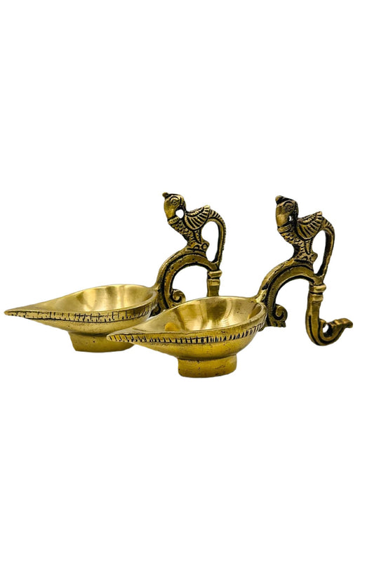 Elegant Pure Brass Peacock Diyas set (set of 2) - swadeshsouq.com