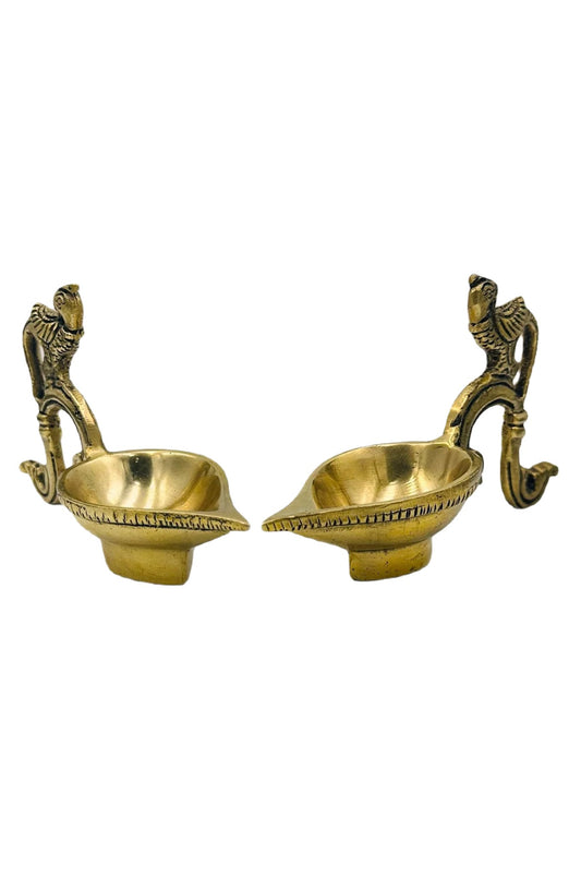 Elegant Pure Brass Peacock Diyas set (set of 2) - swadeshsouq.com