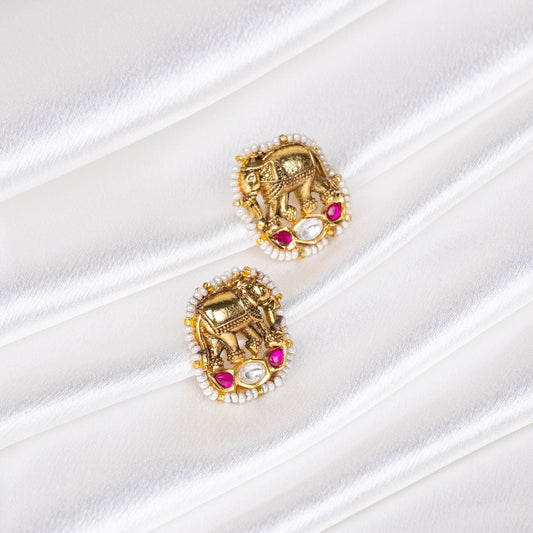 Elephant Gold Studs with Pearls: Luxury Meets Symbolism - swadeshsouq.com