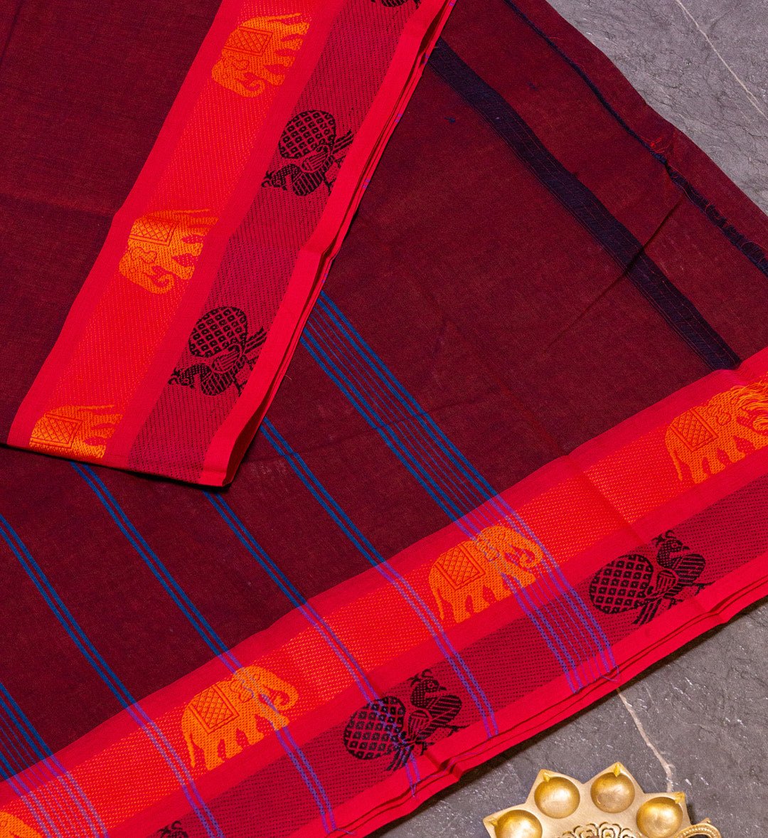 Elevate Your Ethnic Look with Our Brown and Pink Elephant Double Border Chettinad Saree - swadeshsouq.com