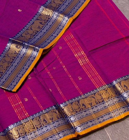 Elevate Your Style with Our Bright Purple and Mustard Yellow Zari Butta Saree - swadeshsouq.com