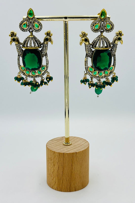 Emerald Eclat: Brass Brilliance in CZ and Gemstone Fusion - swadeshsouq.com