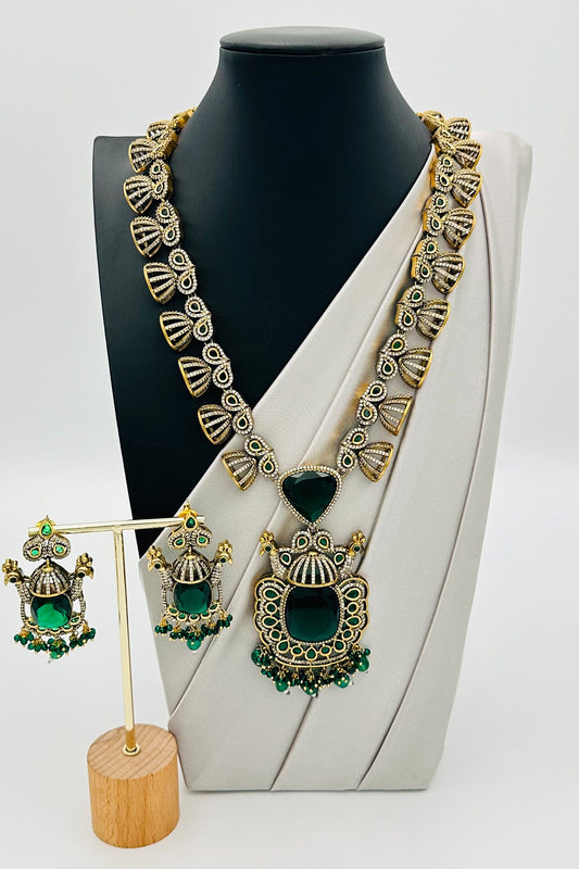 Emerald Eclat: Brass Brilliance in CZ and Gemstone Fusion - swadeshsouq.com