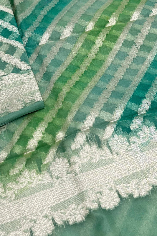 Emerald Elegance: Green Banarasi Pure Organza Dupatta - swadeshsouq.com