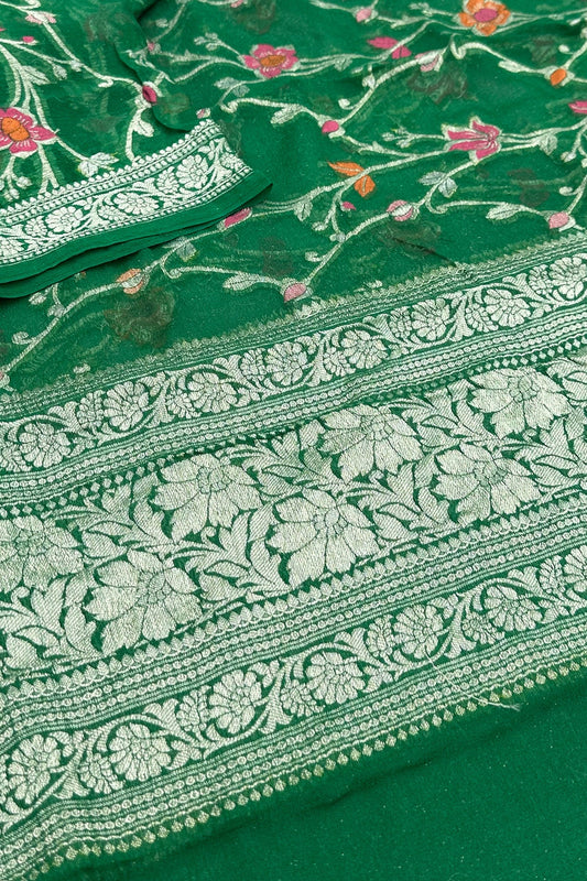 Emerald Enchantment: Banarasi Pure Georgette Dupatta in Green - swadeshsouq.com