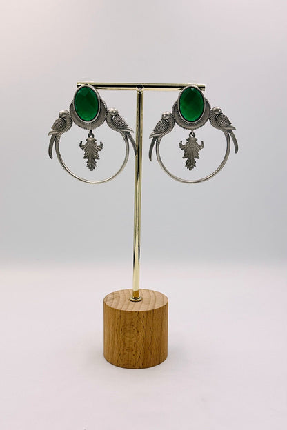 Emerald Essence Silver Earrings - swadeshsouq.com