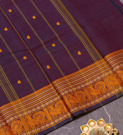 Beautiful Navy Blue & Pink Checked Zari Pure Chettinad Cotton Silk Wra