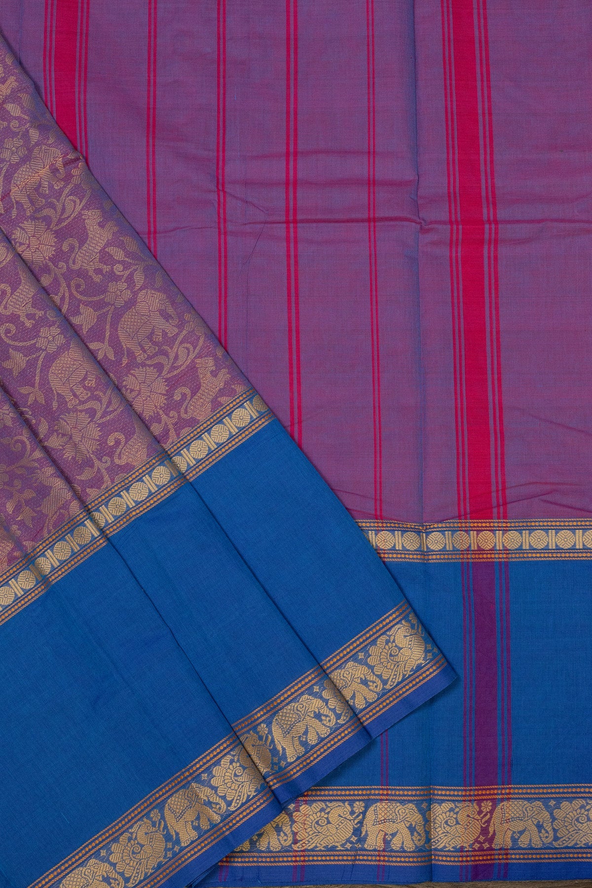 Enchanting Elegance: Lilac and Blue Vanasingaram Saree - swadeshsouq.com